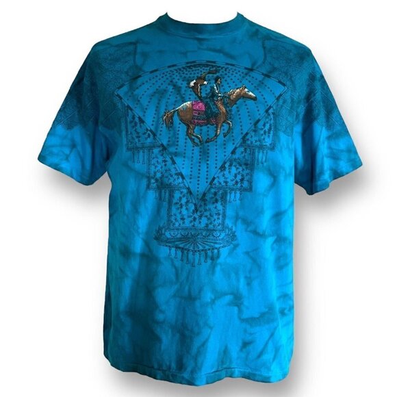 Vintage Other - Sneaky Tees Vintage 1994 Mens Tshirt XL Blue Tie Dye Native American Rider Eagle